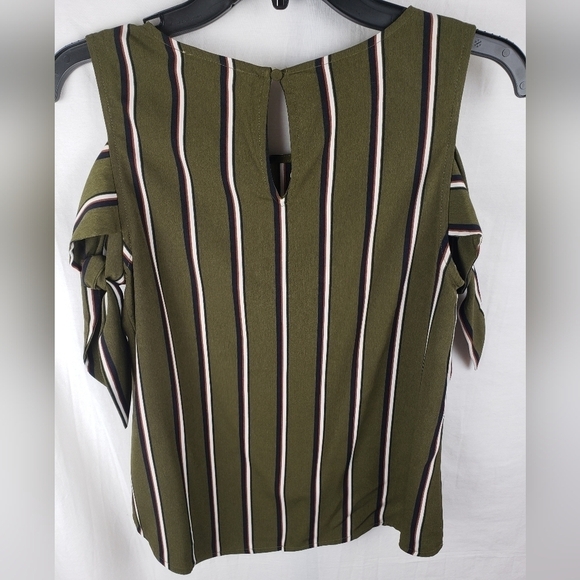 E M Green Blue Striped w/Tie Strap Sleeveless Shirt Sz S - Picture 5 of 8